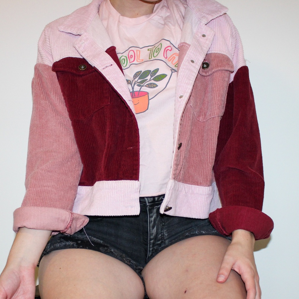 pink corduroy colorblock jacket